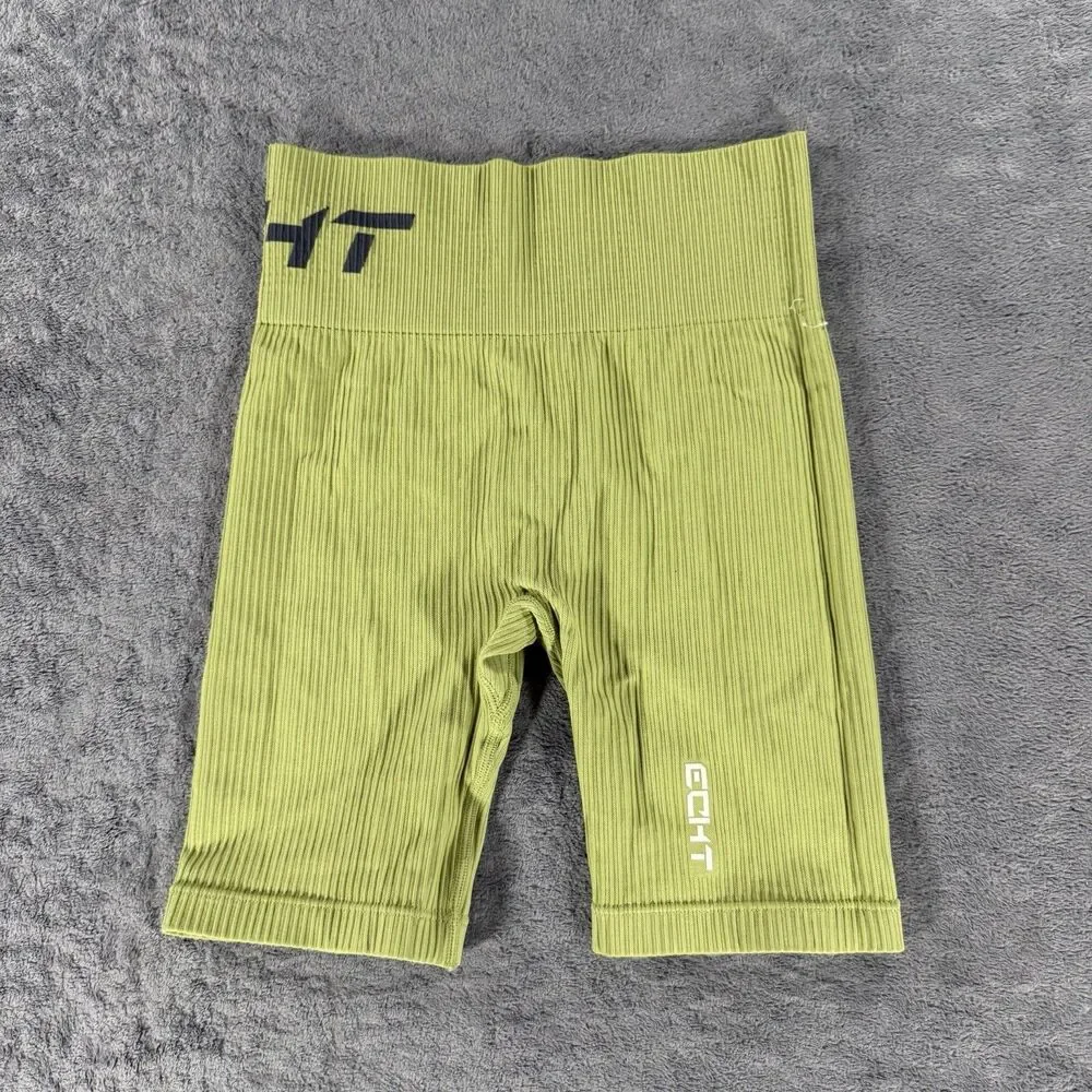 ECHT Arise Comfort Women’s Medium Green Ribbed Compression Set Top Biker Shorts